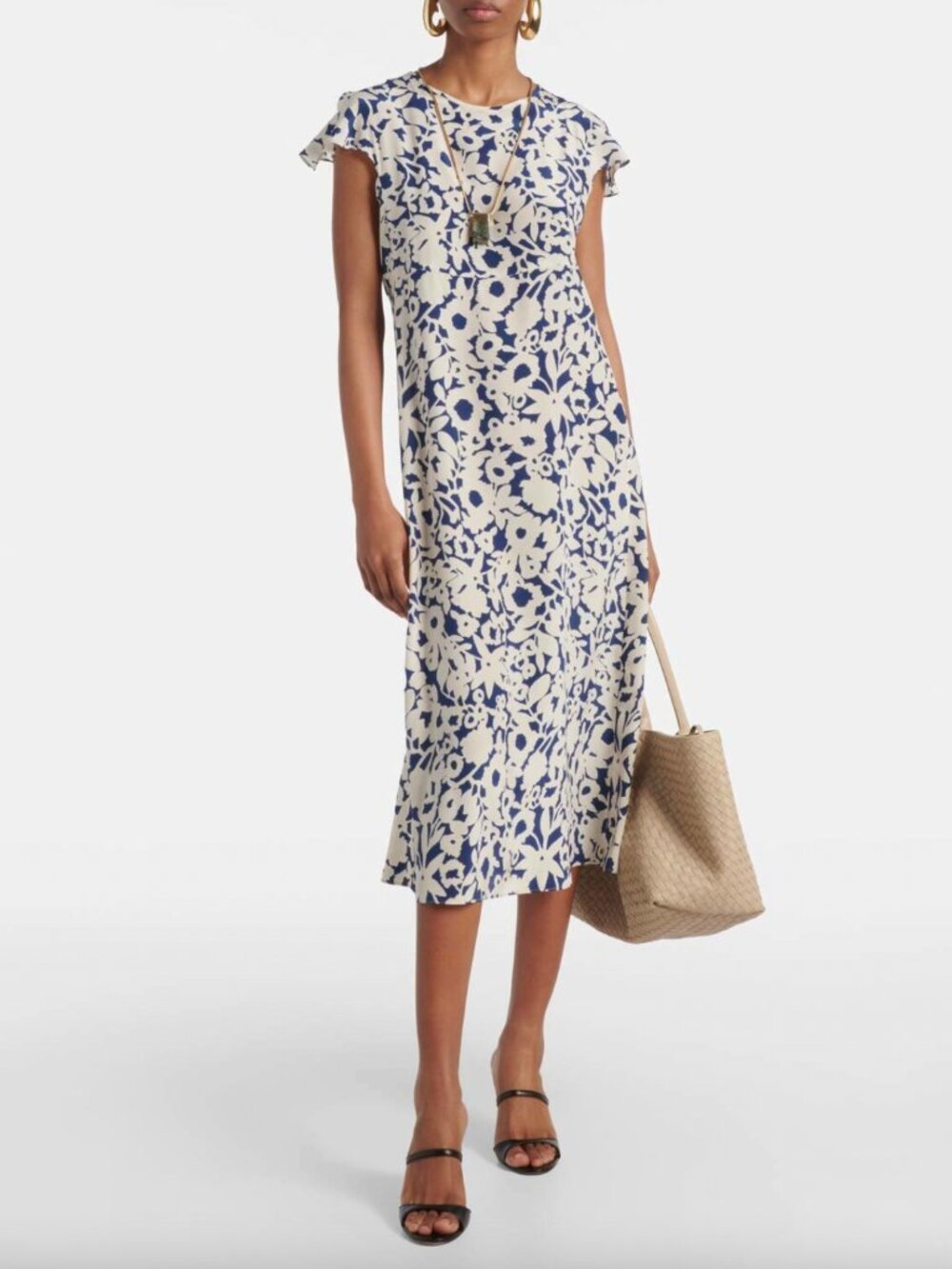 $925 NWT MaxMara Blue Ivory Floral Gisella Midi Dess size 2